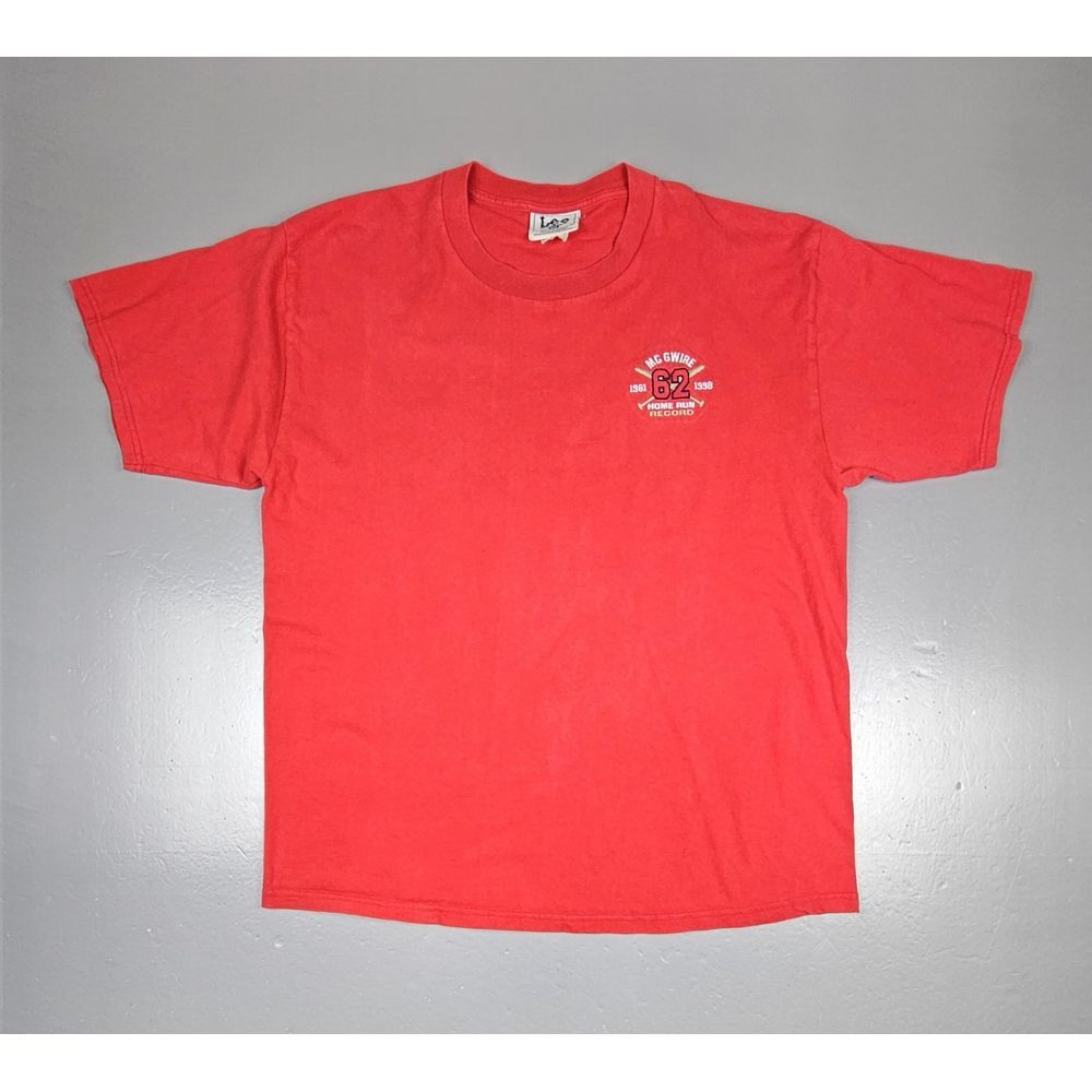 Mark‎ McGwire T-Shirt Mens XL. 62 Home Run Record. LEE Sports VTG Embroidered